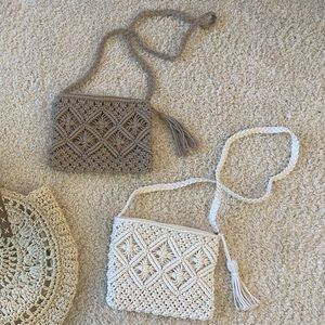Macrame Crossbody Over The Shoulder Bag with Tassle and Zipper Closure